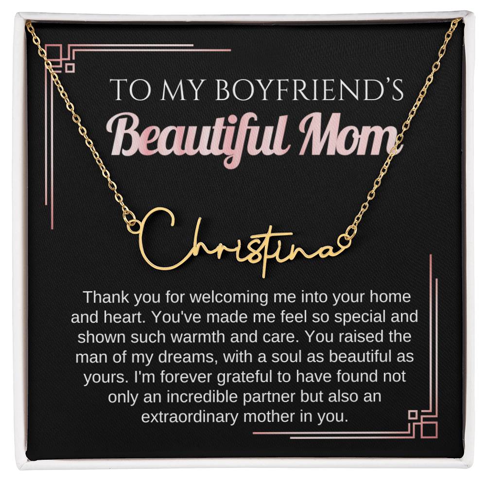 Necklace Gift To My Boyfriend's Mom Personalized Necklace Name Necklace Mom Gift Birthday Mothers Day Gift for Moms Custom Name Necklace Thank you for welcoming me