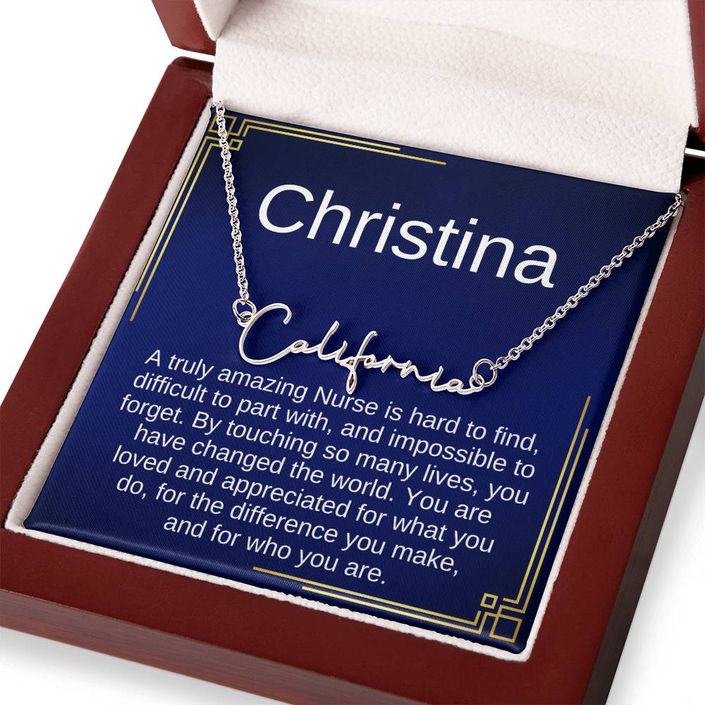 Gift Ideas for Nurse, Nurse Necklace Gift For Women, SIgnature Name Nurse, A truly Amazing Nurse is hard to find, difficult to part with, and impossible to forget.